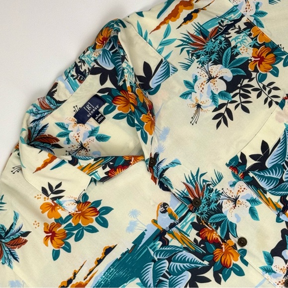 George Hawaiian Tropical Floral Aloha Shirt - Orange, Teal Size L Excellent - Picture 2 of 8